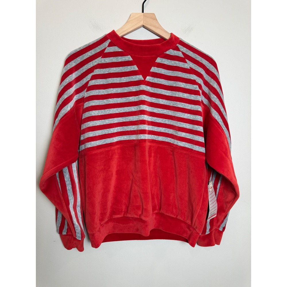 VTG NWT Jaclyn Smith Sport Womens M Red Gray Striped Velour Sweatshirt 80s 90s